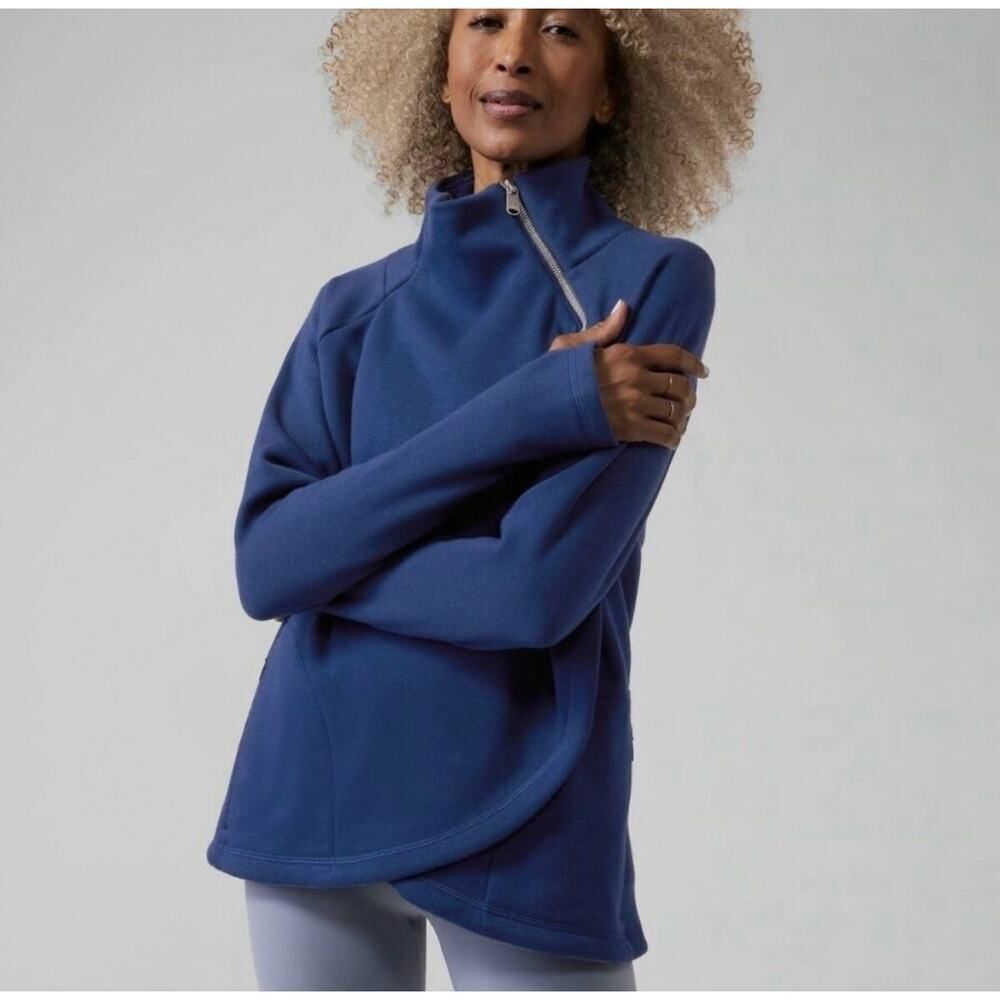 Athleta Cozy Karma Asym Pullover Sweatshirt Blue Sz S